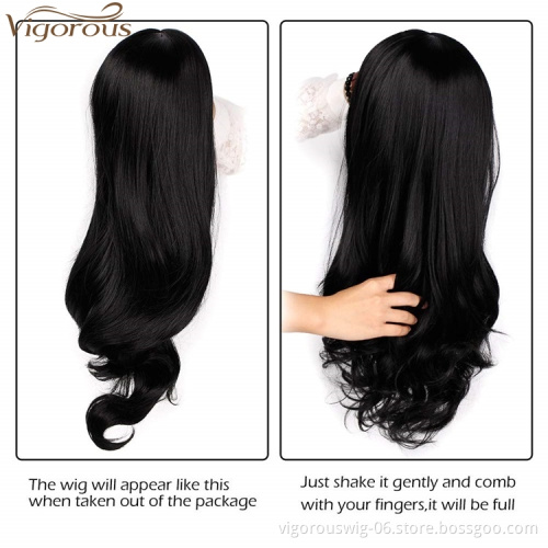 Vigorous Black Wavy Wigs for Women Synthetic Long Curly Party Wigs Middle Part Natural Looking Full Wigs